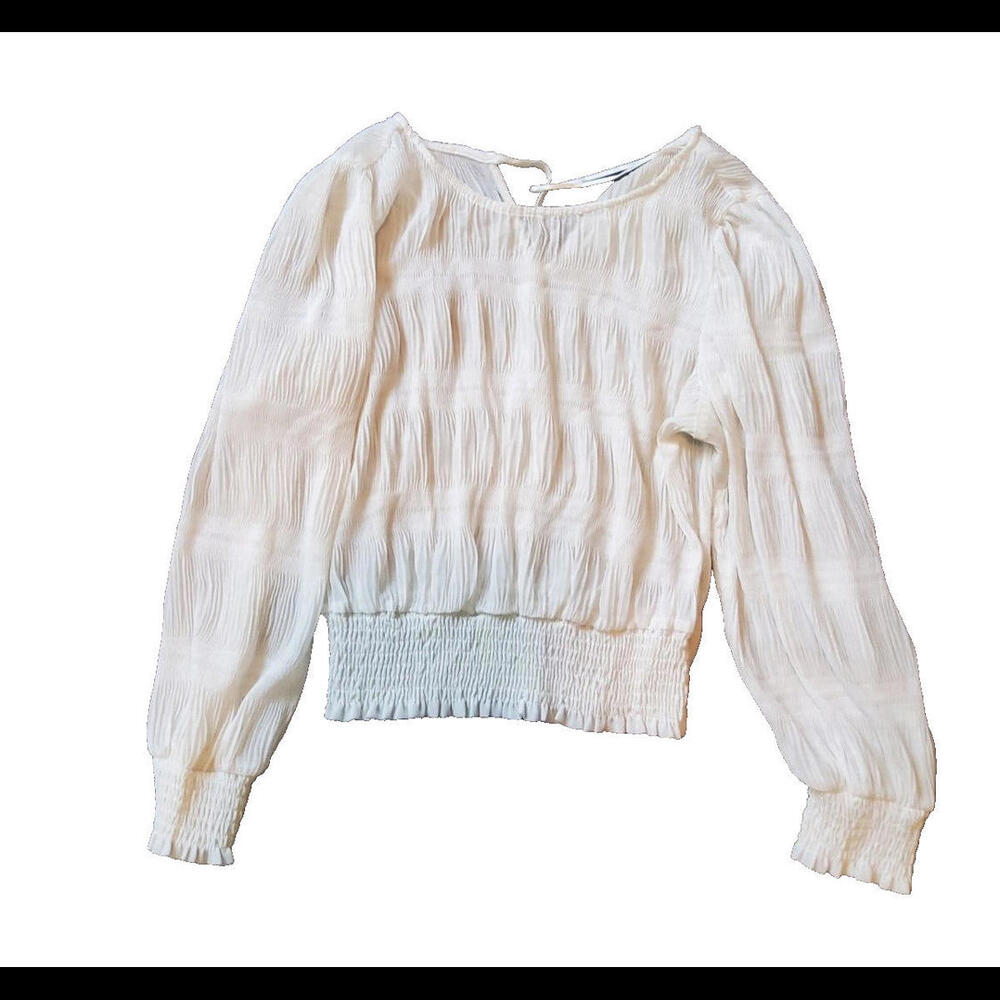 Milk & Honey Ladies White Blouse Elastic Sleeves Waist Tie Back Small